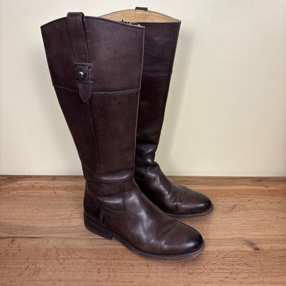 FRYE Jayden Button Tall Riding Boot Redwood Brown Women Size 7.5 Leather Western